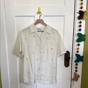 vintage embroidered cream women’s crinkle button down top